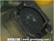 使用銀(Ag)鍍層的電源電感器(Power Inductors)，經(jīng)過(guò)推力測(cè)試后，零件端點(diǎn)上已經(jīng)看不到任何鍍層的痕跡了，所以其耐推力就比較小。
