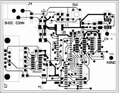 采用自動(dòng)布線(xiàn)為圖3所示電路原理圖設(shè)計(jì)的電路板的頂層