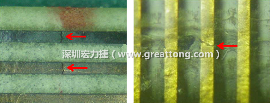 如果擔心這個方法可能對弄斷銅箔線路,也可以試著將銅箔線路旁沒有銅箔的位置切開,然后試著撕開剝離外層護膜(cover film),達到相同的目的