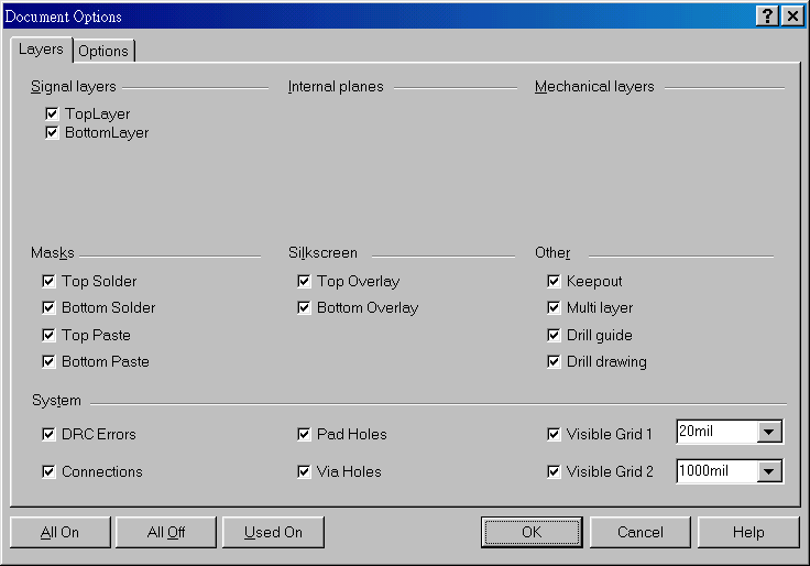 在主功能列，Design >> Option，打開Document Option設置環(huán)境
